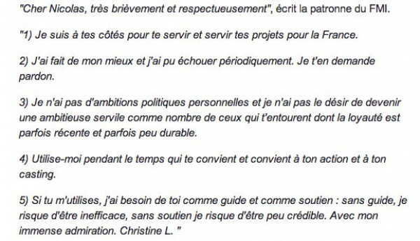 Le Monde: «Επιστολή υποταγής της Λαγκάρντ στον Σαρκοζί»