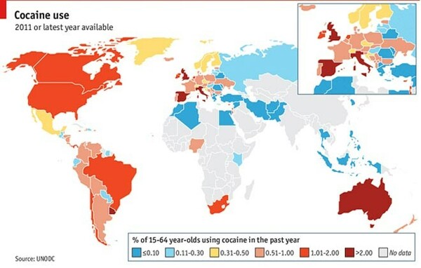 Ο παγκόσμιος χάρτης της κοκαΐνης