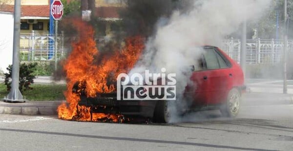 Αυτοκίνητο στον Πύργο πήρε φωτιά εν κινήσει