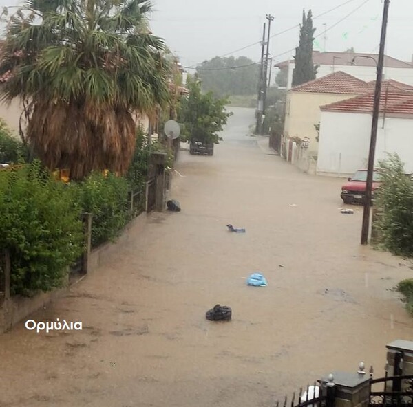 Πλημμύρες από την καταρρακτώδη βροχή στον Πολύγυρο Χαλκιδικής