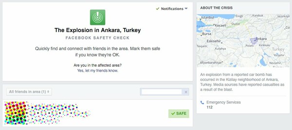 To Facebook ενεργοποίησε το 'Safety Check' μετά την πολύνεκρη έκρηξη στην Άγκυρα