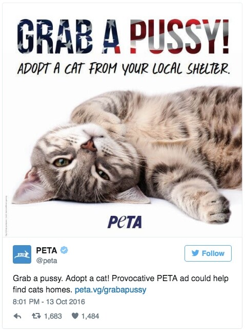 Η Peta διχάζει με την καμπάνια " Grab a pussy", εμπνευσμένη από τις χυδαίες εκφράσεις του Τραμπ