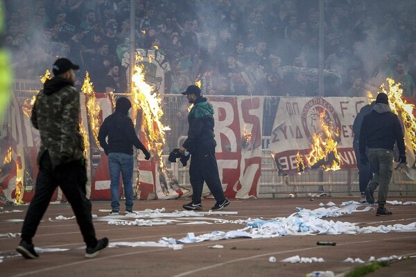 Παναθηναϊκός - Ολυμπιακός: Φωτογραφίες από τα έκτροπα στο ΟΑΚΑ που οδήγησαν στην οριστική διακοπή