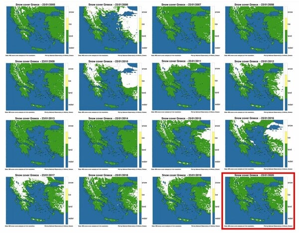 Ελάχιστα χιόνια στην Ελλάδα τέλη Ιανουαρίου - Η μικρότερη χιονοκάλυψη της τελευταίας 15ετίας