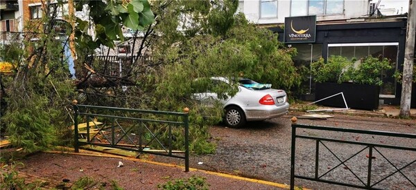 Νέο Ηράκλειο: 3 τραυματίες & καταστροφές από την κακοκαιρία - Πτώσεις δέντρων σε καλώδια και αυτοκίνητα - Ζημιές σε σπίτια