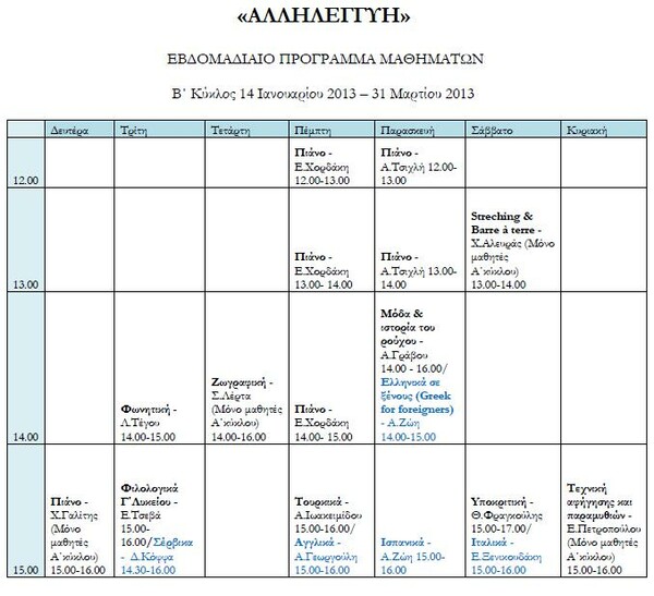 Από 14 Ιανουαρίου ξεκινά ο Β' κύκλος μαθημάτων στο Βρυσάκι