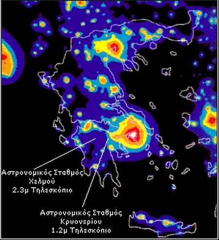 Light pollution map of Greece