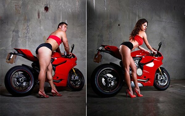 Άντρες pin-up καβάλα σε μια Ducati 