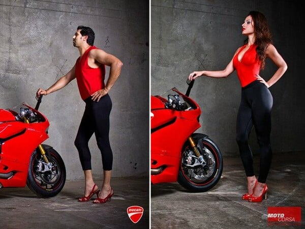 Άντρες pin-up καβάλα σε μια Ducati 