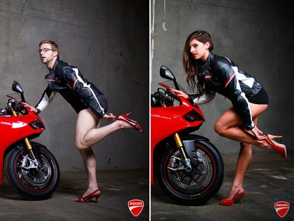 Άντρες pin-up καβάλα σε μια Ducati 