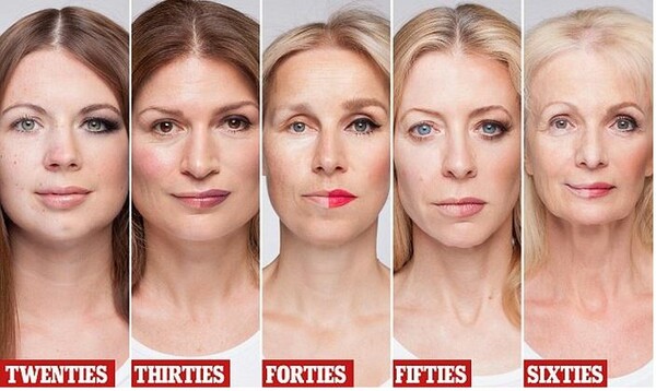 Γυναίκες από 20 έως 60 ετών με το μισό τους πρόσωπο μακιγιαρισμένο 