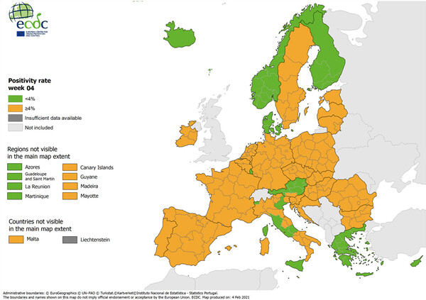 Χάρτης ECDC: Παραμένει «πορτοκαλί» το μεγαλύτερο μέρος της Ελλάδας
