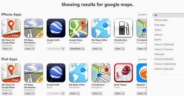 Πρώτο το App των Google Maps στο iTunes