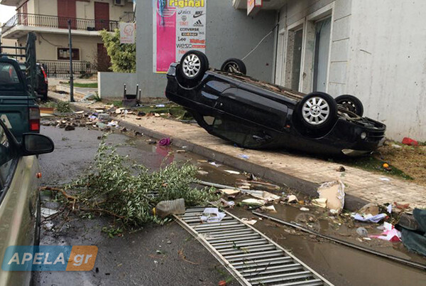 Ανεμοστρόβιλος αναποδογύρισε ι.χ. στη Λακωνία