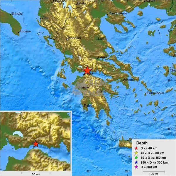 Σεισμική δόνηση πριν από λίγο κοντά στην Πάτρα