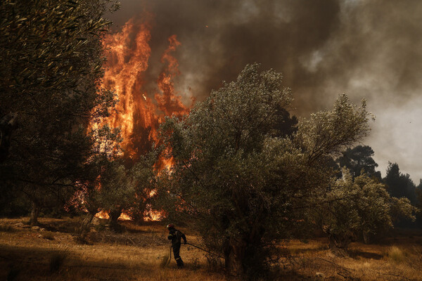 Μαίνεται η τεράστια πυρκαγιά στα Δερβενοχώρια- Δύο τα μέτωπα της φωτιάς