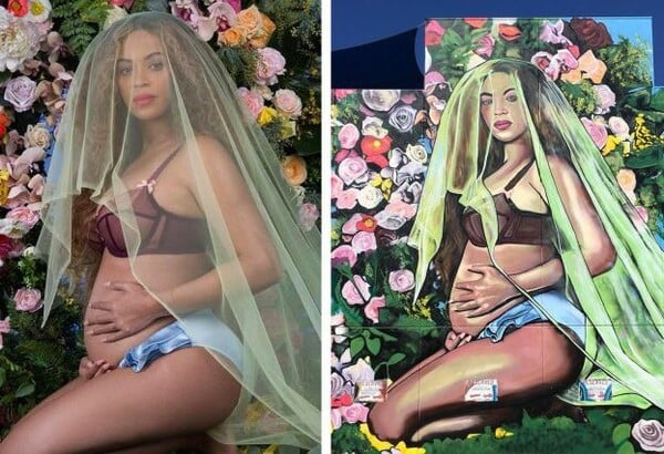 Η εγκυμοσύνη της Beyonce έγινε mural και κόσμος φωτογραφίζεται μπροστά με την ίδια πόζα