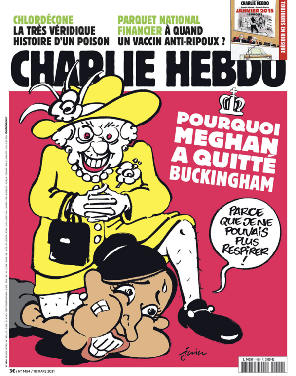 Το Charlie Hebdo με εξώφυλλο για την Ελισάβετ: «Η Μέγκαν έφυγε γιατί δεν μπορούσε να αναπνεύσει»