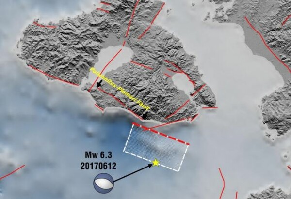 Απεικόνιση της περιοχής του ρήγματος του σεισμού στη Μυτιλήνη