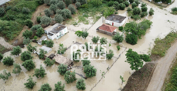 Πλημμύρες σε περιοχές της Ηλείας από τις έντονες βροχοπτώσεις