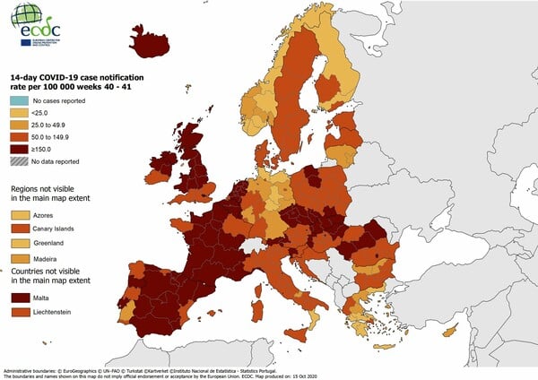 ΠΟΥ: Μεγάλη ανησυχία για τον κορωνοϊό στην Ευρώπη - Ο χάρτης του ECDC