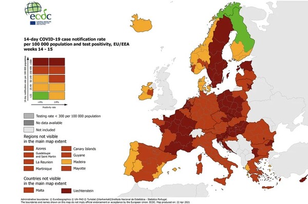 Κορωνοϊός - Χάρτης ECDC: Στο «πράσινο» η Ελλάδα σε θετικότητα και τεστ