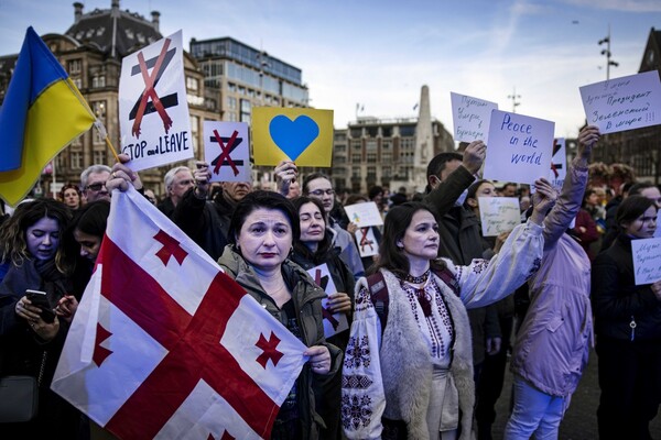 All around Europe today, demonstrators protested the Russian invasion