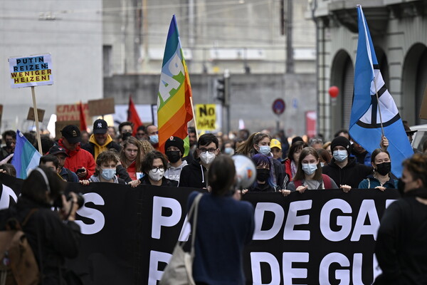 All around Europe today, demonstrators protested the Russian invasion