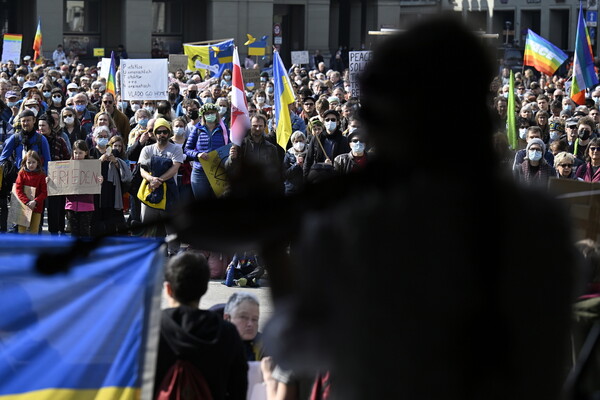 All around Europe today, demonstrators protested the Russian invasion