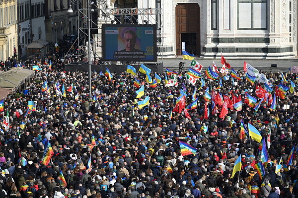 All around Europe today, demonstrators protested the Russian invasion