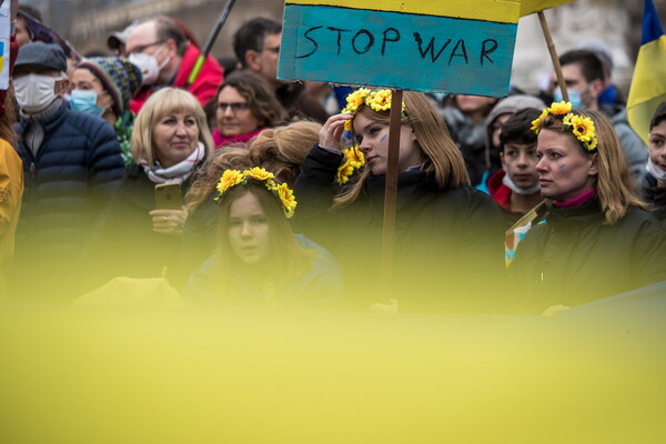 All around Europe today, demonstrators protested the Russian invasion