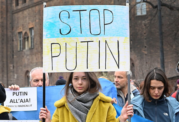 All around Europe today, demonstrators protested the Russian invasion