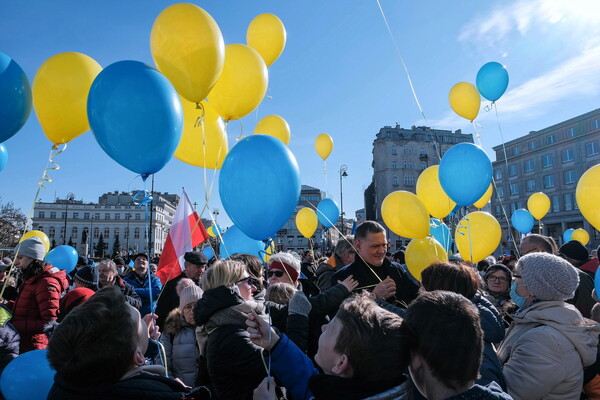 All around Europe today, demonstrators protested the Russian invasion