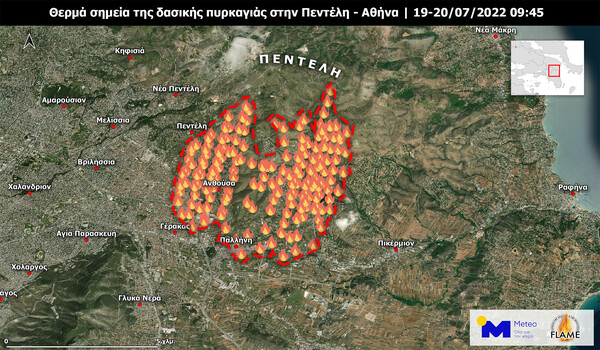 Πεντέλη: Ριπές ανέμων έως 113 χλμ. την ώρα- Τα θερμά σημεία της φωτιάς που κατέγραψαν δορυφόροι