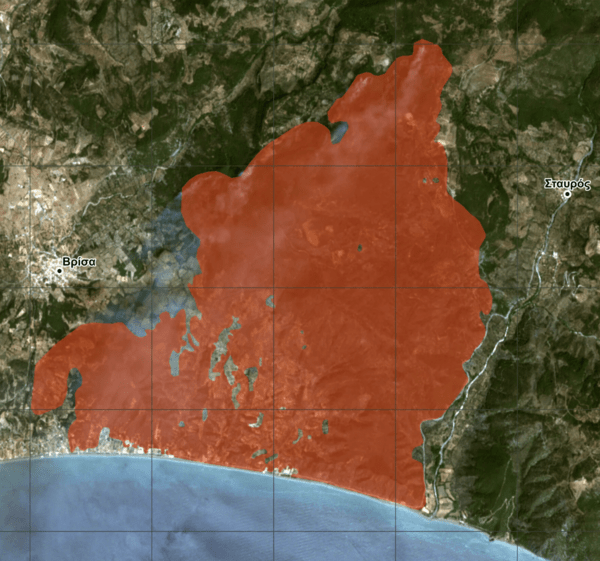 Πάνω από 25.000 στρέμματα γης έγιναν στάχτη στο δάσος της Δαδιάς - Εικόνα από δορυφόρο