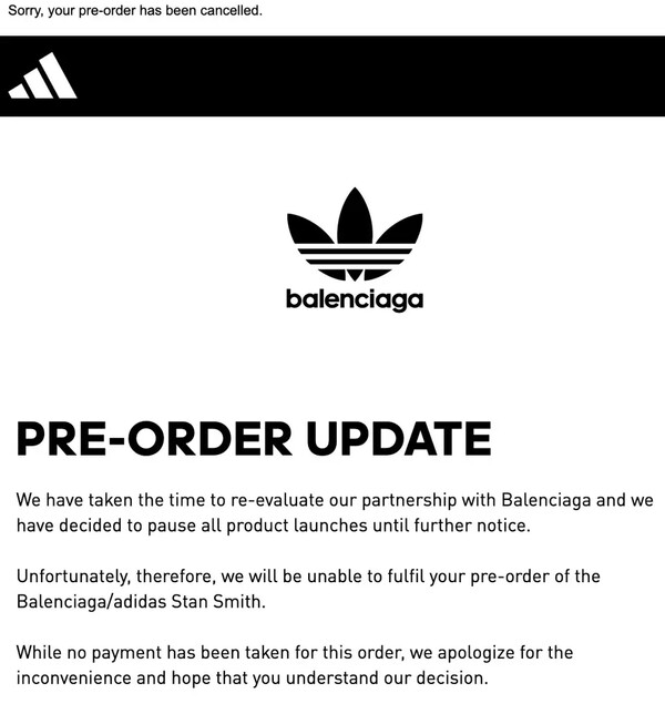 «Επαναξιολογούμε τη συνεργασία μας με την Balenciaga»- Το email που έστειλε η Adidas σε πελάτη 