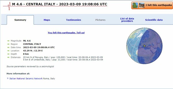 Δεύτερος σεισμός 4,6 Ρίχτερ στην κεντρική Ιταλία