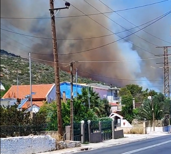 Φωτιά στον Κουβαρά Κερατέας - Κοντά σε σπίτια οι φλόγες