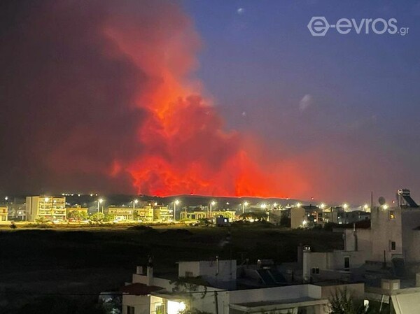 Φωτιά στην Αλεξανδρούπολη: Δύσκολη νύχτα, ριπές ανέμου έως 8 μποφόρ