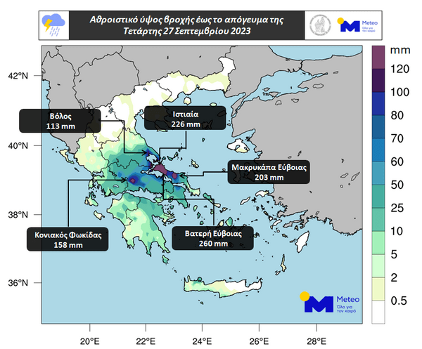 Κακοκαιρία Elias: Τα μεγαλύτερα ύψη βροχής σήμερα καταγράφηκαν στην Εύβοια