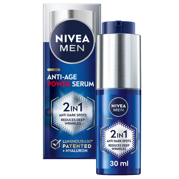 NIVEA MEN LUMINOUS 2σε1 Power Serum Κατά των ρυτίδων: Εξειδικευμένη αντιμετώπιση των κηλίδων και των ρυτίδων σε μόλις 2 εβδομάδες