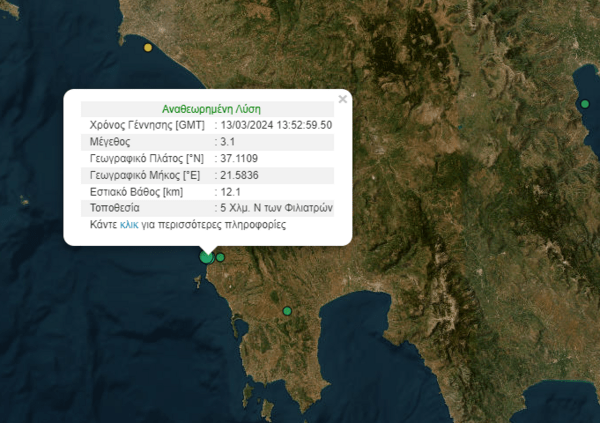 Μεσσηνία: Σεισμός 3,1R στα Φιλιατρά