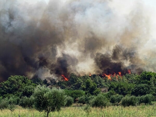 Φωτιά στα Καμένα Βούρλα, κοντά στον οικισμό Καρυά 