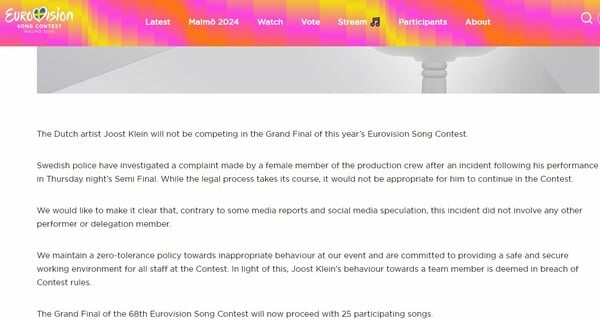 Eurovision: Αποκλείστηκε η Ολλανδία και ο Joost Klein από τον τελικό