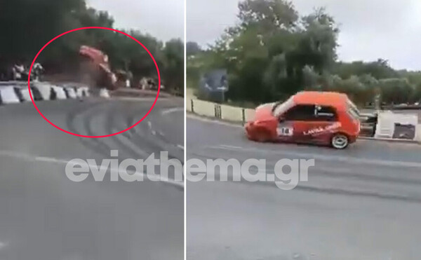 Ατύχημα σε αγώνα στην Κύμη: Αυτοκίνητο έπεσε στα προστατευτικά και ανετράπη