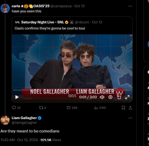 «Αυτοί υποτίθεται ότι είναι κωμικοί;»-Στον Λιάμ Γκάλαχερ δεν άρεσε η πλάκα του SNL με τους Oasis