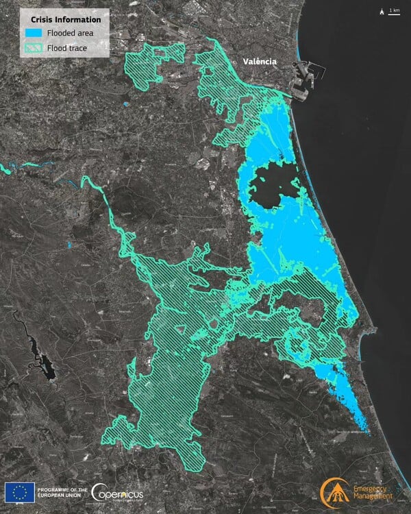 Copernicus για τις πλημμύρες στην Ισπανία: Επηρεάστηκαν 190.000 άνθρωποι και 3.200 χλμ δρόμων 
