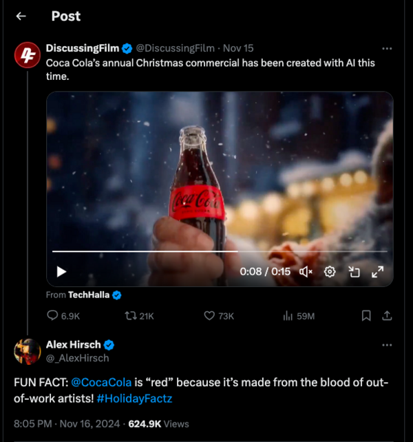 Τα social media κατακεραυνώνουν τη Coca-Cola για τη διαφήμιση που φτιάχτηκε με AI