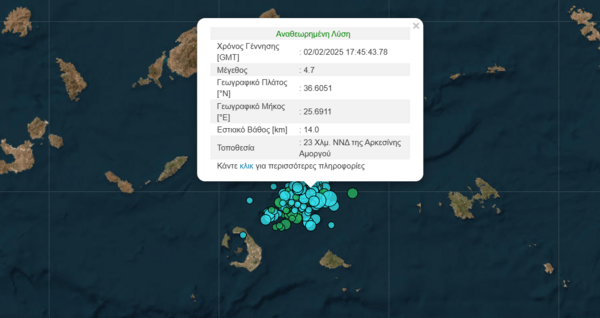 Νέοι σεισμοί 4,5 και 4,7 Ρίχτερ στην Αμοργό