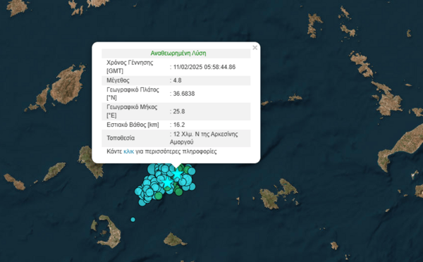 Σαντορίνη: Νέος σεισμός 4,8 Ρίχτερ το πρωί